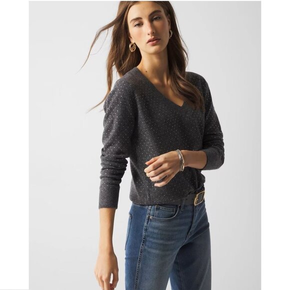 WHBM Embellished V-Neck Sweater - Picture 1 of 12